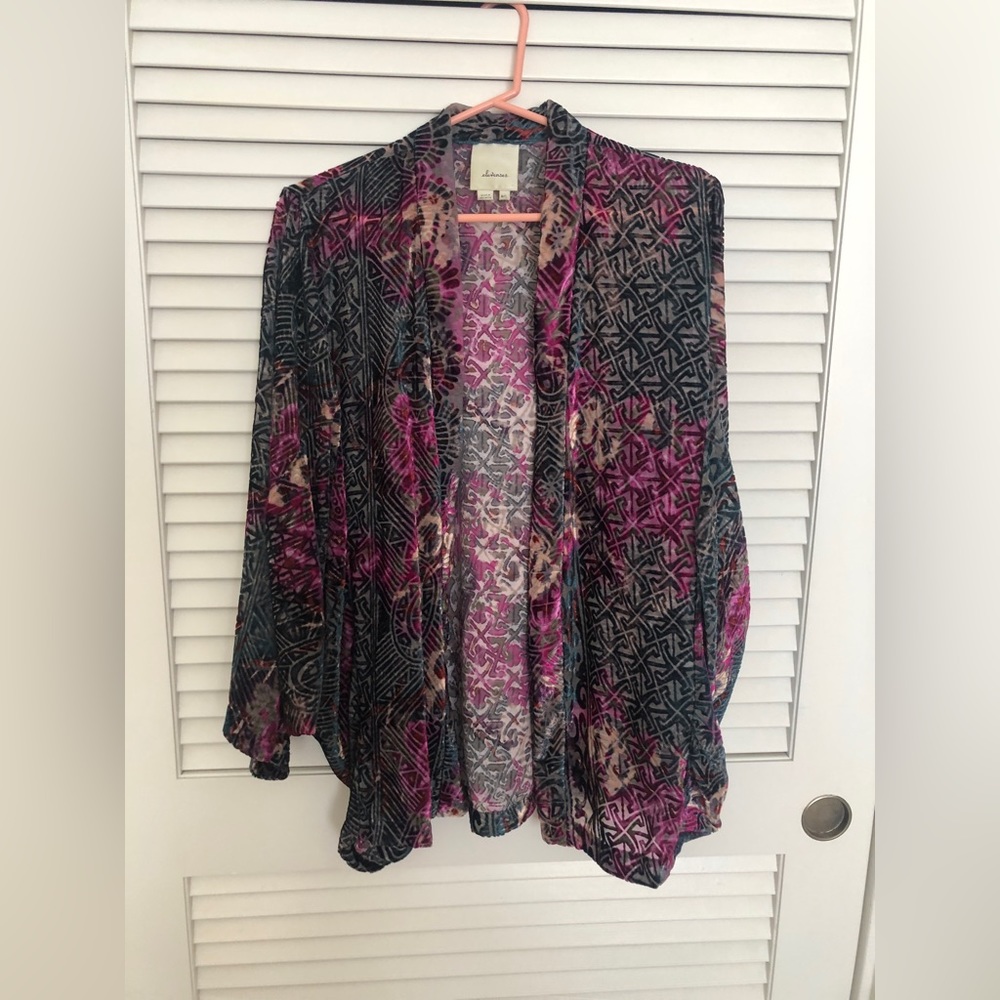 ANTHROPOLOGIE elevenses vintage kimono shrug velvet burnout M/L